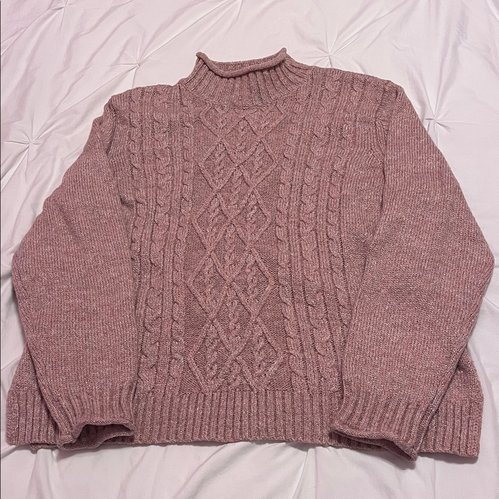 Alfred Dunner Pink Sparkly Cable Knit Sweater